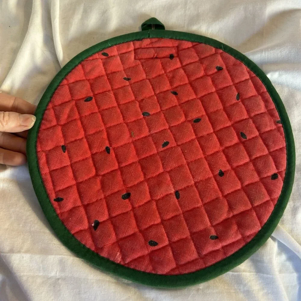 2 Vintage Cotton Watermelon GEAR Brand Potholder Trivet 1980s Large USA